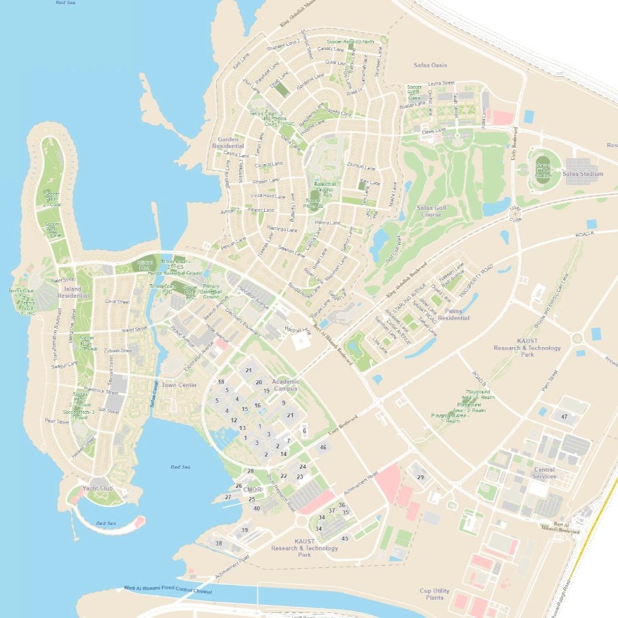 خريطة KAUST – منظر جوي لحرم جامعة الملك عبدالله للعلوم والتقنية في ثول